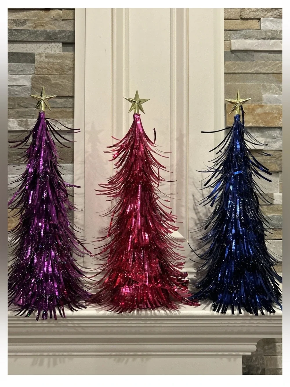 Ashland Metallic Tinsel Tabletop Trees - Purple, Pink, Blue